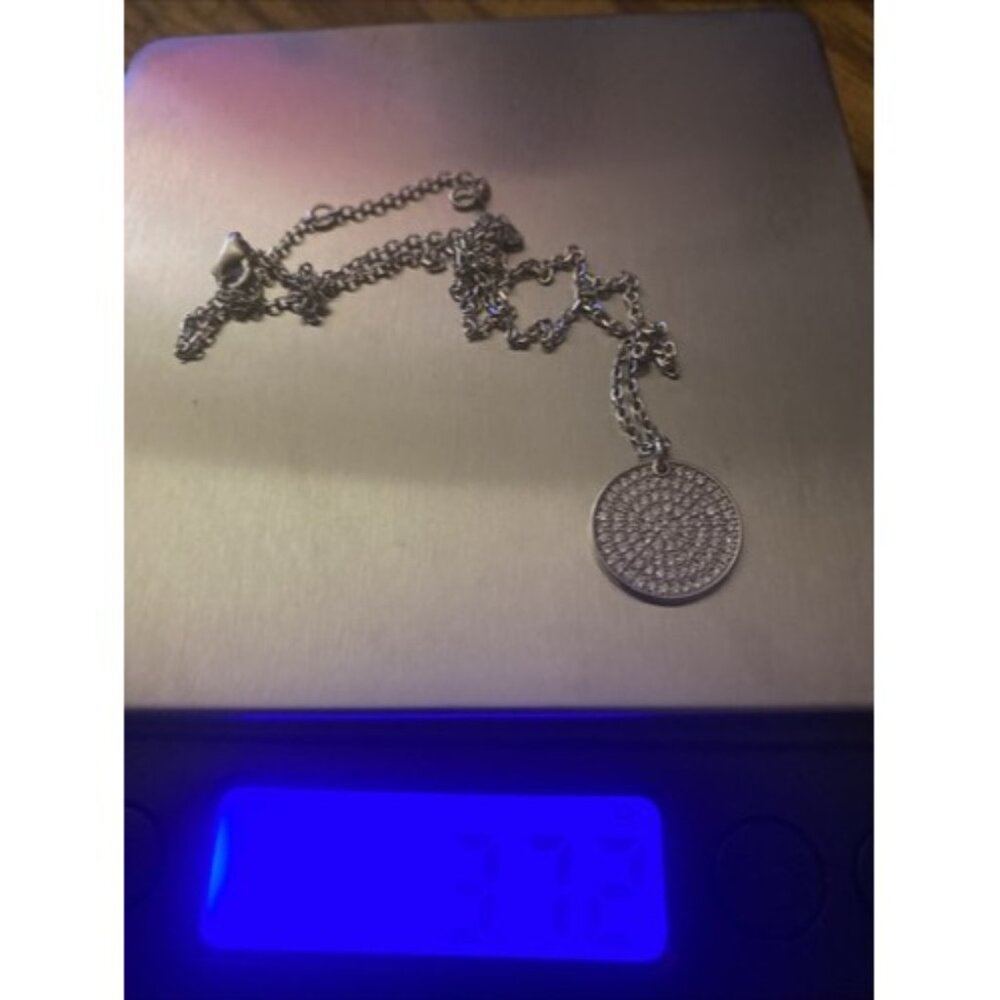 Sterling Silver 16+2” Necklace Pave Cubic Zirconia Circle Pendant 3.7 grams Moon - Picture 7 of 7